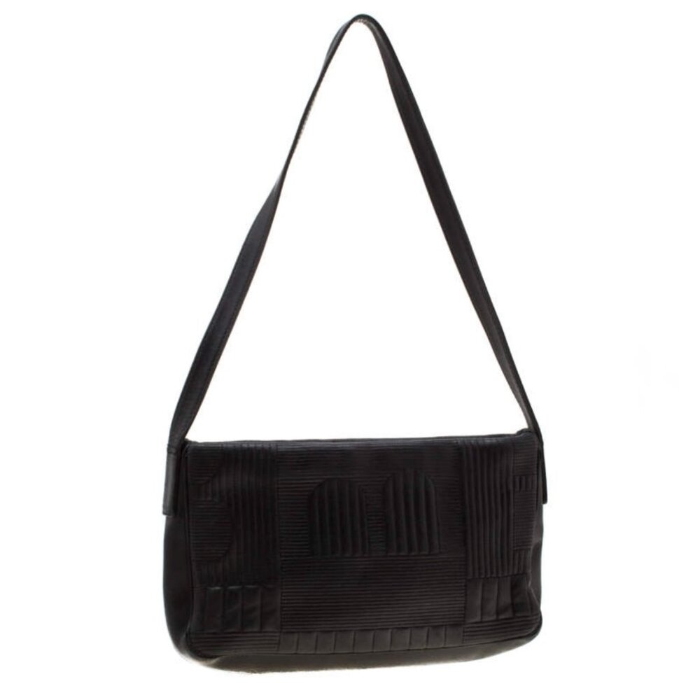 Stunning BALLY Black Branchville Embossed Leather Shoulder Bag